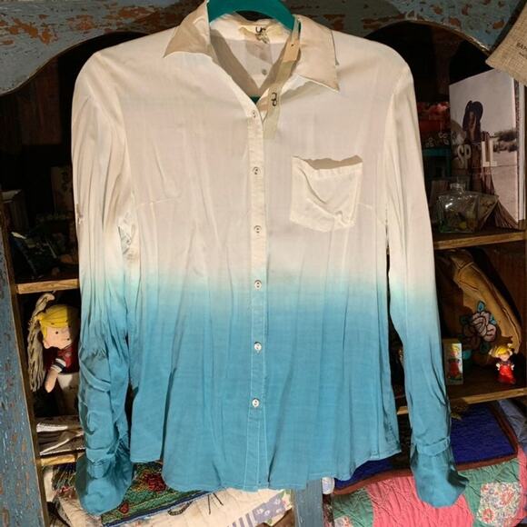 NWT OMBRÉ DIP DYE TURQUOISE BLOUSE - Picture 1 of 6